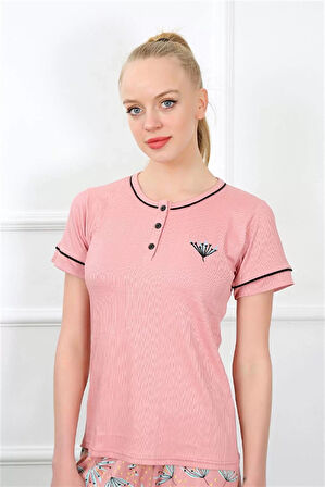 Kadın Gül Kurusu Kısa Kol Pijama Takım