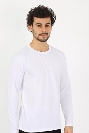 Erkek Sıfır Yaka Uzun Kol Beyaz Fanila