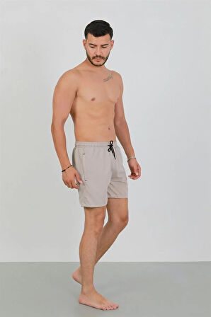 Erkek Fermuarlı Cepli Deniz Şortu Bej