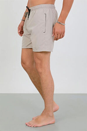 Erkek Fermuarlı Cepli Deniz Şortu Bej