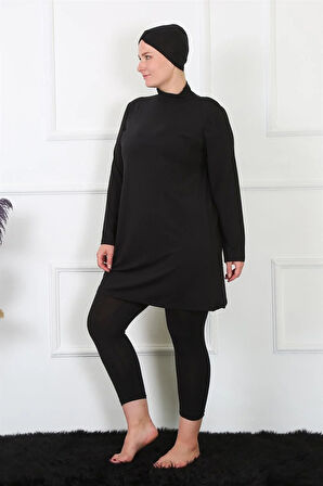 Tam Kapalı Büyük Beden Siyah Mayo