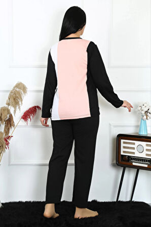 Kadın Büyük Beden Penye Uzun Kol Pijama Takım