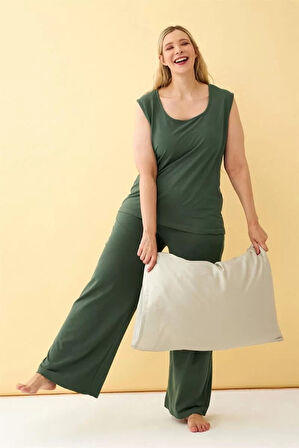 Kadın Yeşil Büyük Beden Penye Alt Üst Takım