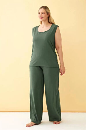 Kadın Yeşil Büyük Beden Penye Alt Üst Takım