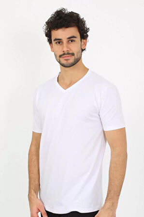 Erkek V Yaka Beyaz Penye Atlet