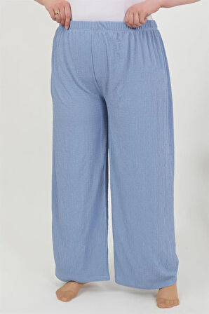Kadın Büyük Beden Bürümcük Pantolon  Mavi