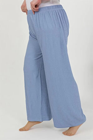 Kadın Büyük Beden Bürümcük Pantolon  Mavi