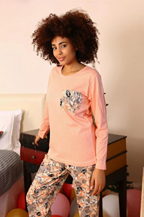 Kadın Uzun Kol Penye Pijama Takım Yavruağzı