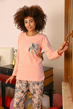 Kadın Uzun Kol Penye Pijama Takım Yavruağzı