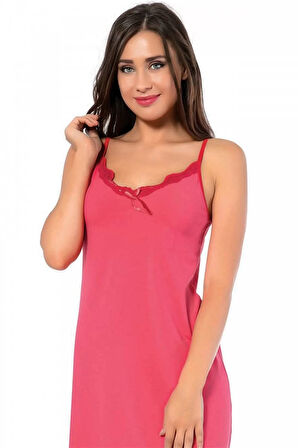 Bayan İp Askılı Uzun Gecelik Fuşya