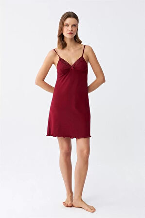 İp Askılı Penye Gecelik Bordo