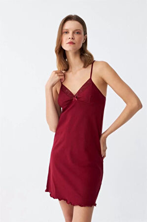 İp Askılı Penye Gecelik Bordo