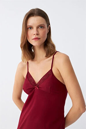 İp Askılı Penye Gecelik Bordo