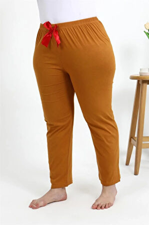 Kadın Pamuklu Büyük Beden Alt Pijama Hardal
