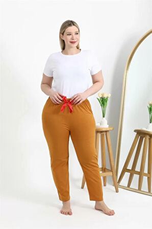 Kadın Pamuklu Büyük Beden Alt Pijama Hardal