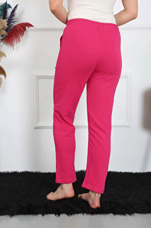 Kadın Pamuk Cepli 3 İplik Alt Eşofman Fuşya