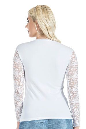Uzun Kol Dantelli Kadın Tişört 243