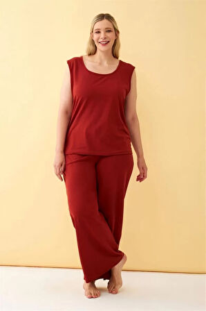 Kadın Kiremit Büyük Beden Penye Alt Üst Takım