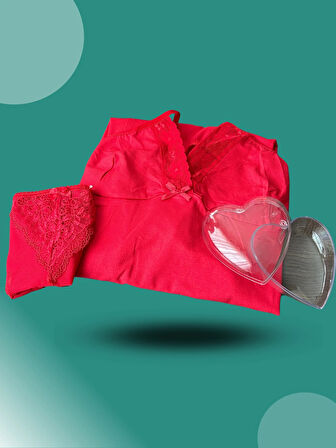 Kadın Yılbaşı 2'li Özel Kalp Kutulu Slip - Gecelik Hediye Seti