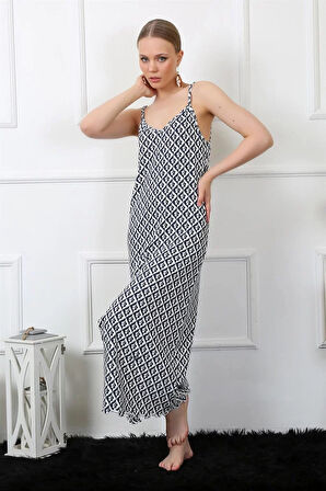 Kadın İp Askılı Uzun Gecelik Lacivert