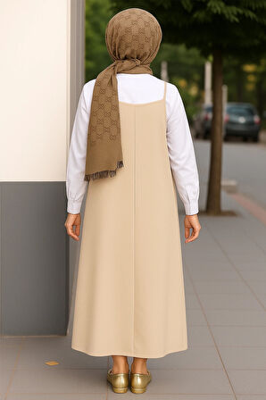 Kadın Taş Rengi Basic Ayarlanabilir Askılı Jile Elbise