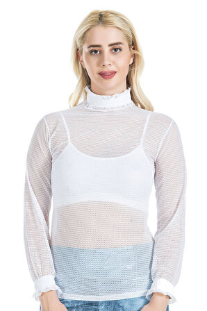 Balıkçı Yaka File Transparan Detaylı Kadın Atlet 146