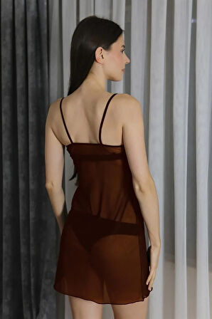 Kadın Fantezi Tül Gecelik Kahve