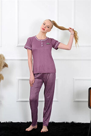 Kadın Mürdüm Kısa Kol Pijama Takım