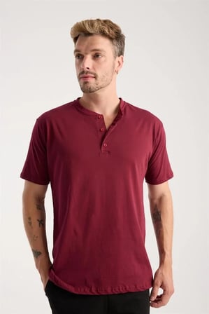 Erkek Bordo Düğmeli Yaka Kısa Kol Pijama Takımı