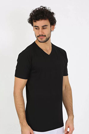 Erkek V Yaka Siyah Penye Atlet