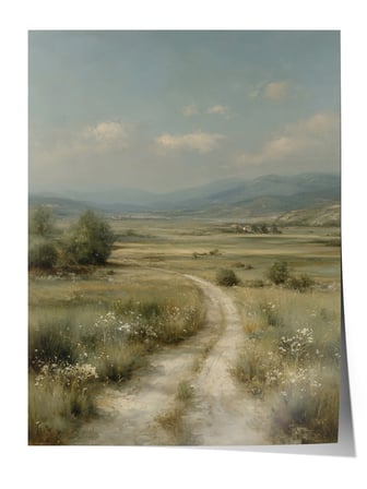 Vintage Duvar Posteri, Kır Yolu ve Dağ Manzarası Poster No: 20077