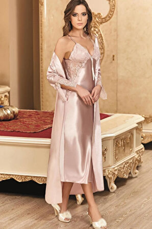 Kadın Ekru Gecelik Sabahlık Takımı Yeni Sezon