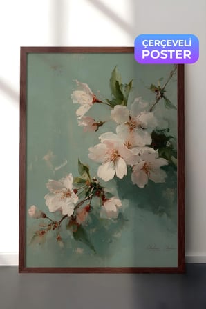 Vintage Duvar Tablosu, Bahar Çiçeği Dalları Kahverengi Çerçeveli No: 20134