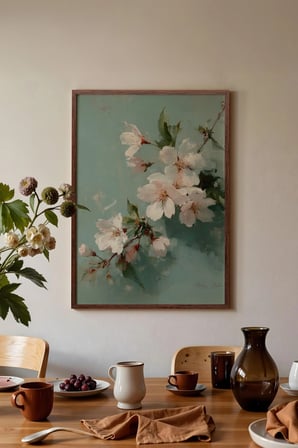 Vintage Duvar Tablosu, Bahar Çiçeği Dalları Kahverengi Çerçeveli No: 20134