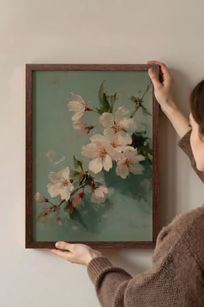 Vintage Duvar Tablosu, Bahar Çiçeği Dalları Kahverengi Çerçeveli No: 20134