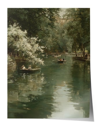 Vintage Duvar Posteri, Yeşil Nehir ve Sandal Poster No: 20144