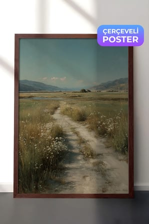 Vintage Duvar Tablosu, Kır Çiçekleri ve Patika Kahverengi Çerçeveli No: 20079