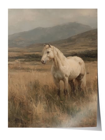 Vintage Duvar Posteri, Kırda Beyaz At Poster No: 20150