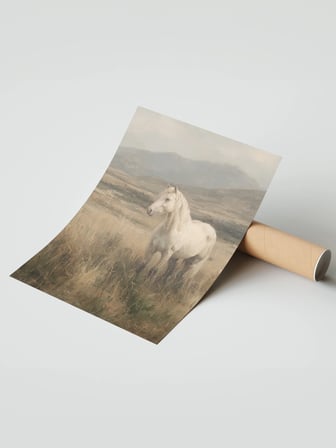 Vintage Duvar Posteri, Kırda Beyaz At Poster No: 20150