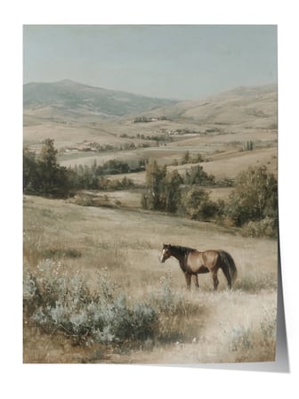 Vintage Duvar Posteri, Yeşil Vadide Siyah At Poster No: 20153