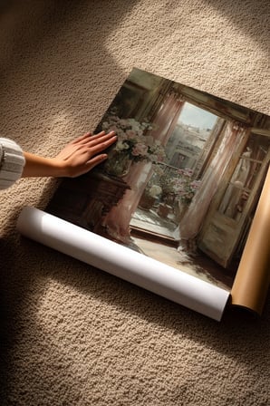 Vintage Duvar Posteri, Açık Balkon ve Çiçekler Poster No: 20082
