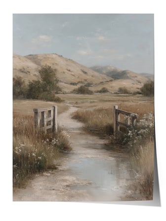 Vintage Duvar Posteri, Çitli Kır Yolu Görünümü Poster No: 20085