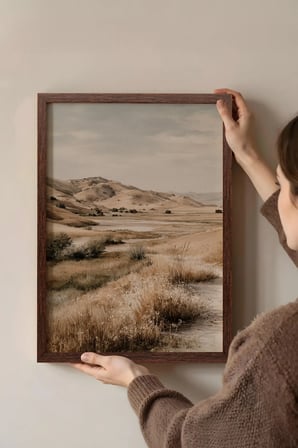 Vintage Duvar Tablosu, Bozkırda Kumlu Yol Kahverengi Çerçeveli No: 20207