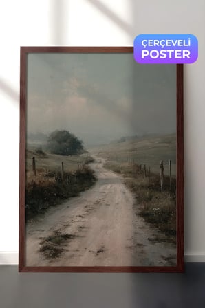 Vintage Duvar Tablosu, Sisli Toprak Yol Kahverengi Çerçeveli No: 20213