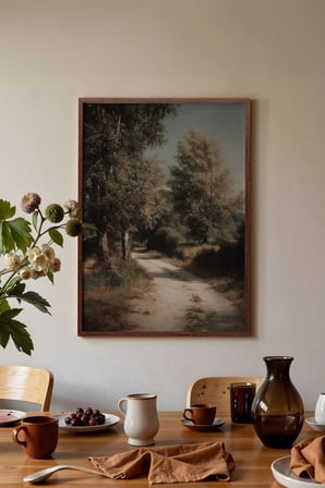 Vintage Duvar Tablosu, Gölgeli Orman Yolu Kahverengi Çerçeveli No: 20215