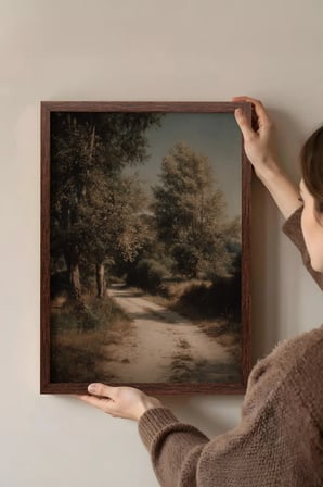 Vintage Duvar Tablosu, Gölgeli Orman Yolu Kahverengi Çerçeveli No: 20215