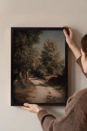 Vintage Duvar Tablosu, Gölgeli Orman Yolu Siyah Çerçeveli No: 20215