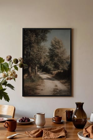 Vintage Duvar Tablosu, Gölgeli Orman Yolu Siyah Çerçeveli No: 20215
