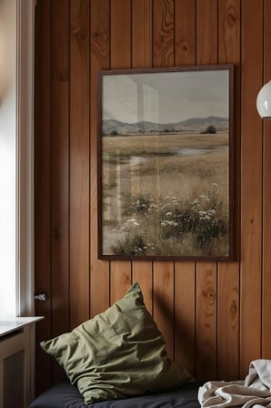 Vintage Duvar Tablosu, Kurak Ova ve Su Birikintisi Kahverengi Çerçeveli No: 20086