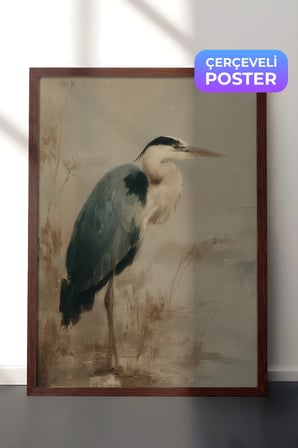 Vintage Duvar Tablosu, Duran Balıkçıl Portresi Kahverengi Çerçeveli No: 20233